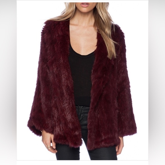 525 America Luxe Genuine Rabbit Fur Coat | Oxblood - Picture 1 of 4
